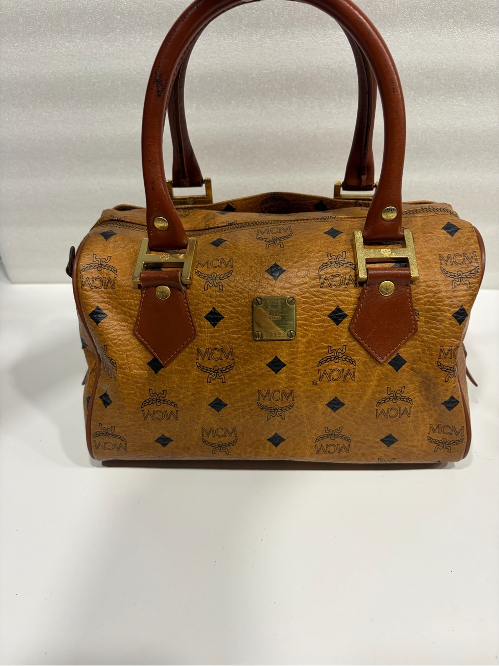 MCM Cognac Visetos Barrel Bag with Brown Leather Handles - Picture 4 of 16